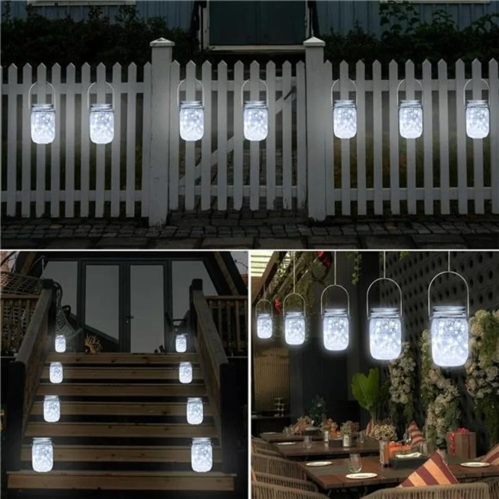 Solar Mason Jar Lights 10 Pack 20 LED Waterproof Outdoor Fairy Firefly Lights